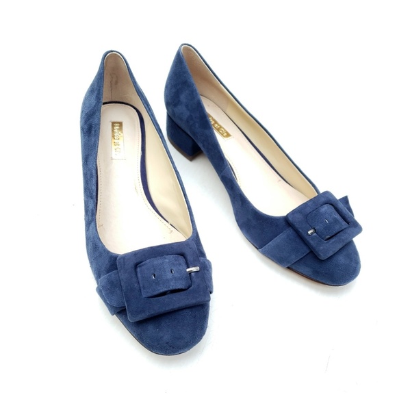 Louise et Cie Shoes - Louise et Cie Blue Suede Buckle Chunky Heel Heels